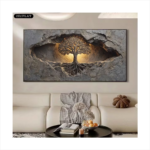 Large Tree of Life Wall Mural – 31.49x62.99in Canvas Art Print | Modern Art Deco, Frameless, Neutral 2D Wall Decor with Hanging Hooks for Living Room, Bedroom & Office