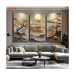 2D Flat Canvas Wall Art – Set of 3 Modern Decorative Posters | Bright Tree of Life & Lotus Prints | Frameless, Portrait, Art Deco & Modern Style for Living Room & Bedroom