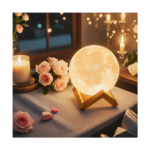3D Moon Lamp with 16 Colors & Remote Control – Dimmable USB Powered Night Light with Wooden Stand for Bedroom, Desk & Home Decor