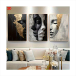 3PCS Abstract Face Canvas Wall Art – 2D Wrapped Paintings, Bohemian Style | Framed Canvas for Bedroom, Living Room & Home Office, Perfect Gift for Festivals & Special Occasions