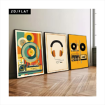 3pcs Retro Music Canvas Wall Art – 2D Flat Phonograph, Radio, Vinyl & Headphones Prints | Frameless Vintage Posters for Music Classrooms, Cafes, Bars & Bedrooms - Image 2
