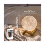 3D Moon Lamp with 16 Colors & Remote Control – Dimmable USB Powered Night Light with Wooden Stand for Bedroom, Desk & Home Decor - Image 3