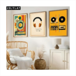 3pcs Retro Music Canvas Wall Art – 2D Flat Phonograph, Radio, Vinyl & Headphones Prints | Frameless Vintage Posters for Music Classrooms, Cafes, Bars & Bedrooms - Image 3