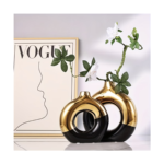 Set of 2 Black and Golden Ceramic Vases | Round Cylinder Vase for Centerpieces, Boho Style, Plaid Pattern, Golden Home Decor Accents, Suitable for Living Room, Kitchen, Coffee Table, Valentine'S Day Gift - Image 3