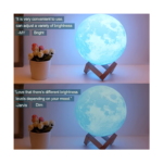 3D Moon Lamp with 16 Colors & Remote Control – Dimmable USB Powered Night Light with Wooden Stand for Bedroom, Desk & Home Decor - Image 4