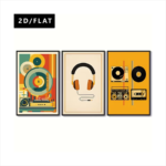 3pcs Retro Music Canvas Wall Art – 2D Flat Phonograph, Radio, Vinyl & Headphones Prints | Frameless Vintage Posters for Music Classrooms, Cafes, Bars & Bedrooms - Image 5